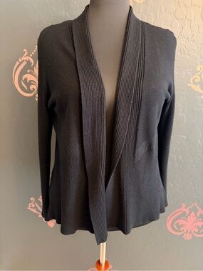 Black Open-Front Shawl Collar Cardigan Sweater